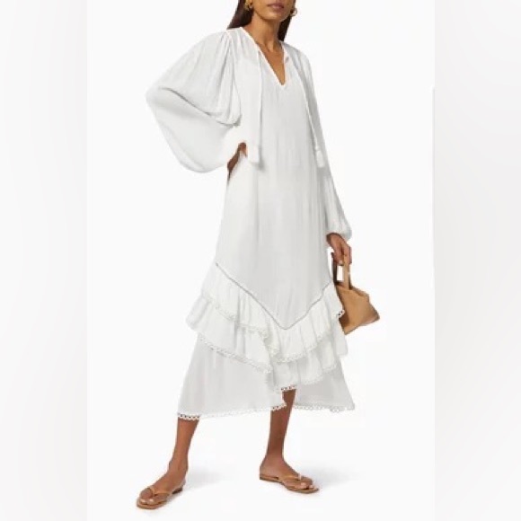 NEVER FULLY DRESSED White Harmony Long Sleeve Tiered Ruffle Maxi Dress NWT - Picture 5 of 16